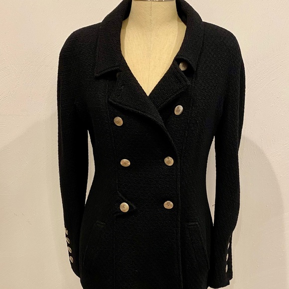 CHANEL JACKET/COAT beautiful vintage Chanel jacket/ coat black.silver CC buttons - Picture 4 of 12